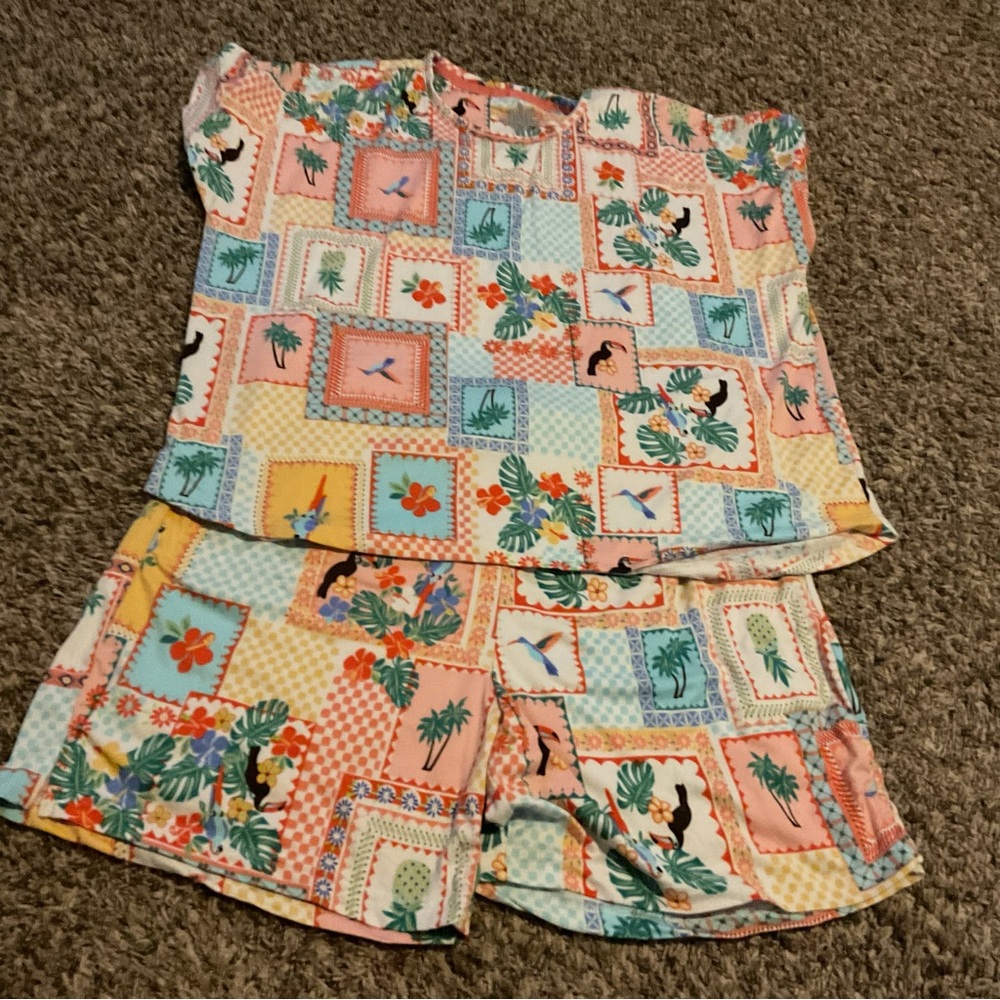 Tropical Patchwork Print Two-Piece Lounge Set - Multicolor XL